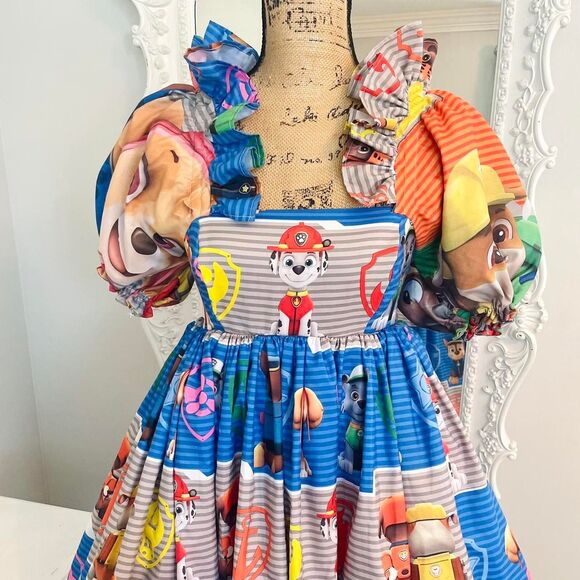 New York Couture *One of a Kind* Paw Patrol Ruffle Collar Puff Sleeve Dress - Picture 3 of 3